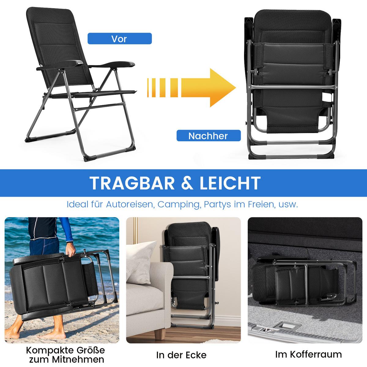 KLAPPSTUHL Schwarz(2er-Set) - Schwarz, Textil (76/103.5/60cm) - COSTWAY
