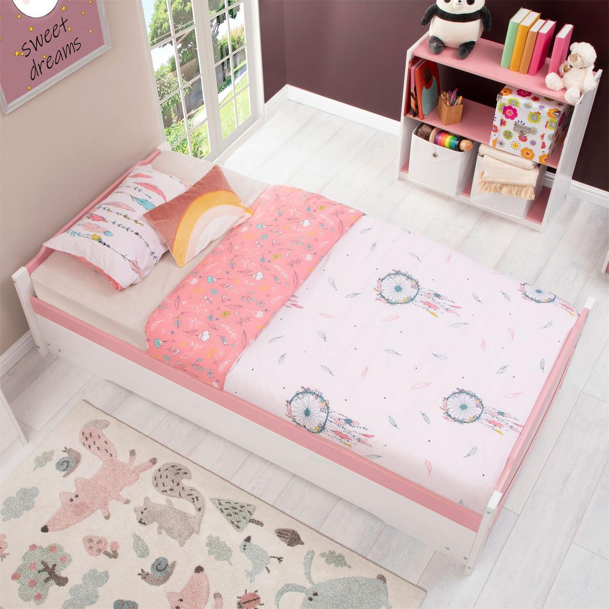 TANDEMBETT LORENA 90x190 cm weiß/rosa - Weiß/Rosa, Holz (99/48/195cm) - IDIMEX