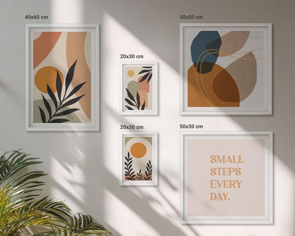 BILDER SET 5er Set - 50x50 cm & 20x30 cm & 40x60 cm Weißer Rahmen - Moderne Pflanzenmotive - Weiß, Kunststoff (40/60cm) - TULUP