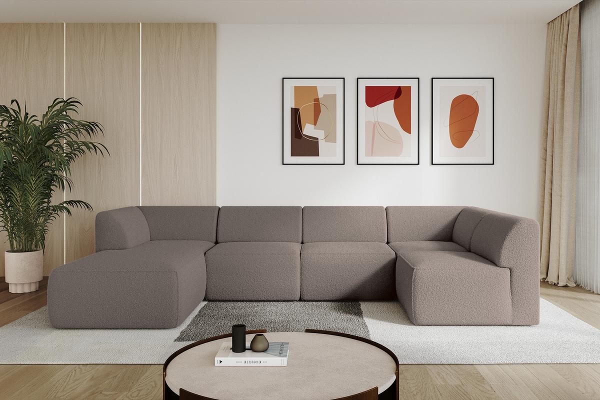 WOHNLANDSCHAFT Ottomane Links MOVO-L 345x180x78 cm Braun Bouclé - Braun, Holzwerkstoff/Kunststoff (345/78/180cm) - ALTDECOR