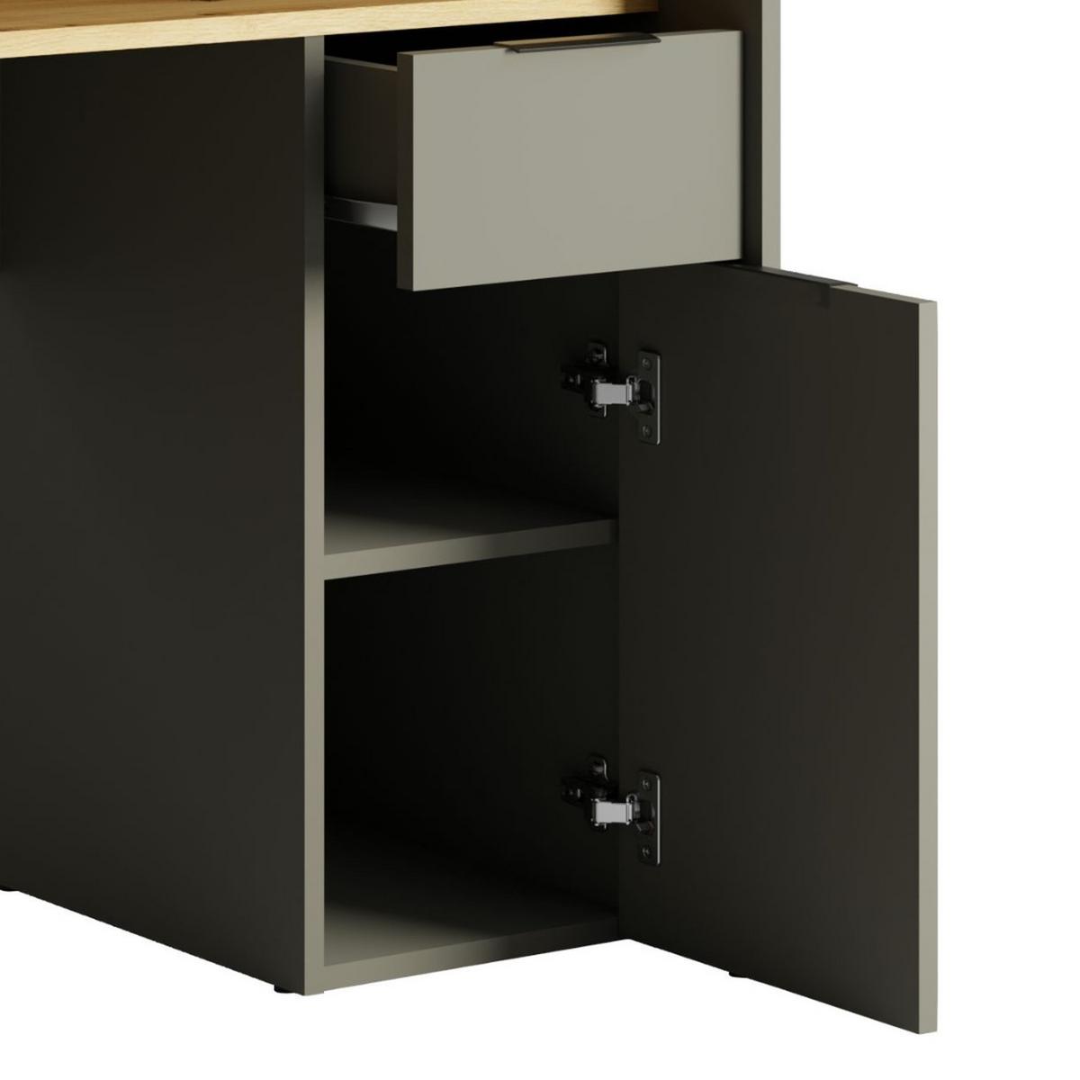 SCHREIBTISCH Graphit, Eiche Artisan 160/91,45/70 - Eiche Artisan, Holzwerkstoff (90/50/91cm) - RAUMHIRSCH FURNITURE
