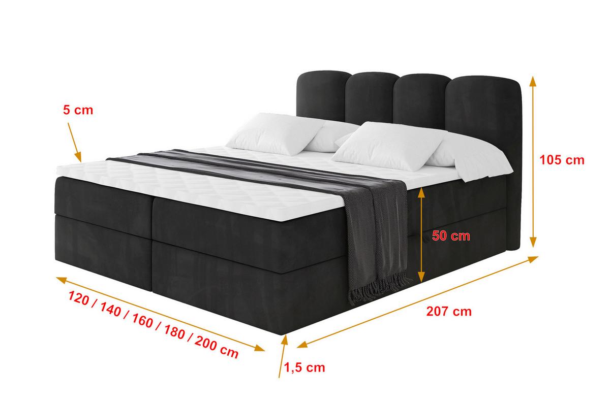 BOXBETT mit Matratze H4 - NINA - 180x200 cm - Schwarz - Schwarz Hochglanz, Holzwerkstoff (180/200cm) - ALTDECOR