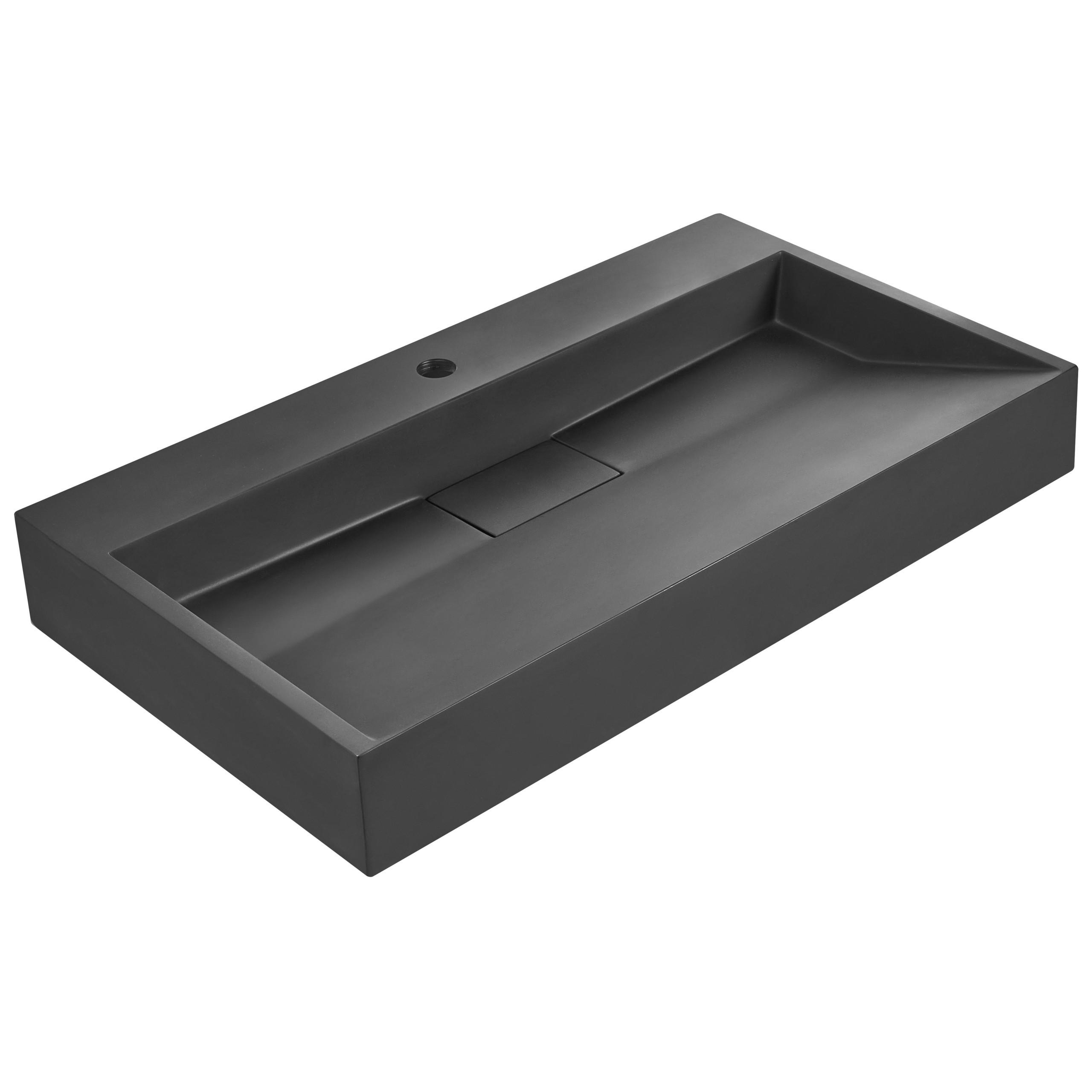 HÄNGEWASCHBECKEN Schwarz 80/46 cm Mineralguss Quenko - Schwarz, Naturmaterialen (80/12/46cm) - Beliani