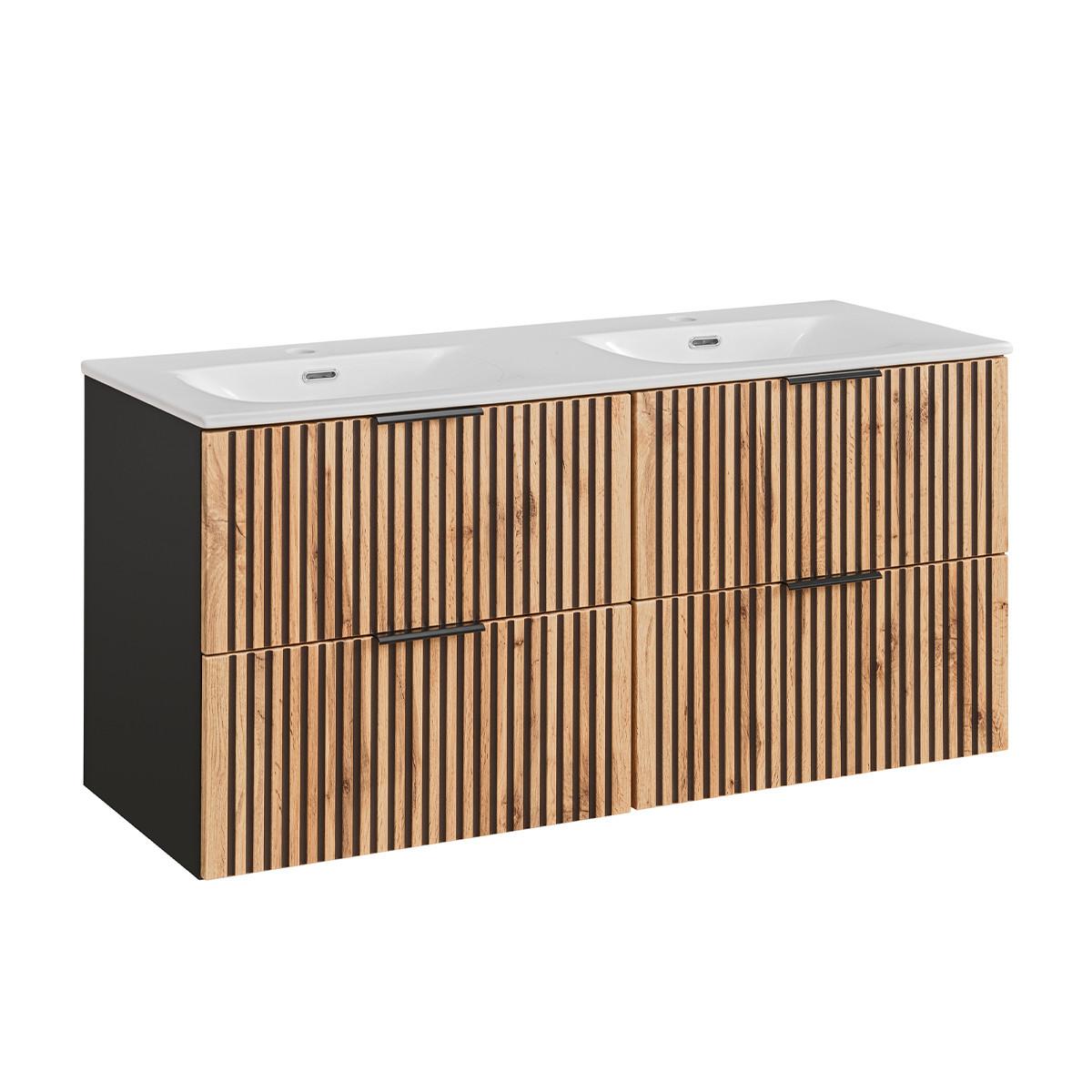 DOPPELWASCHTISCH 120.4cm Gaia Holz in Eichenoptik und Schwarz - Schwarz, Holzwerkstoff (120.4/57/46cm) - Petits-meubles
