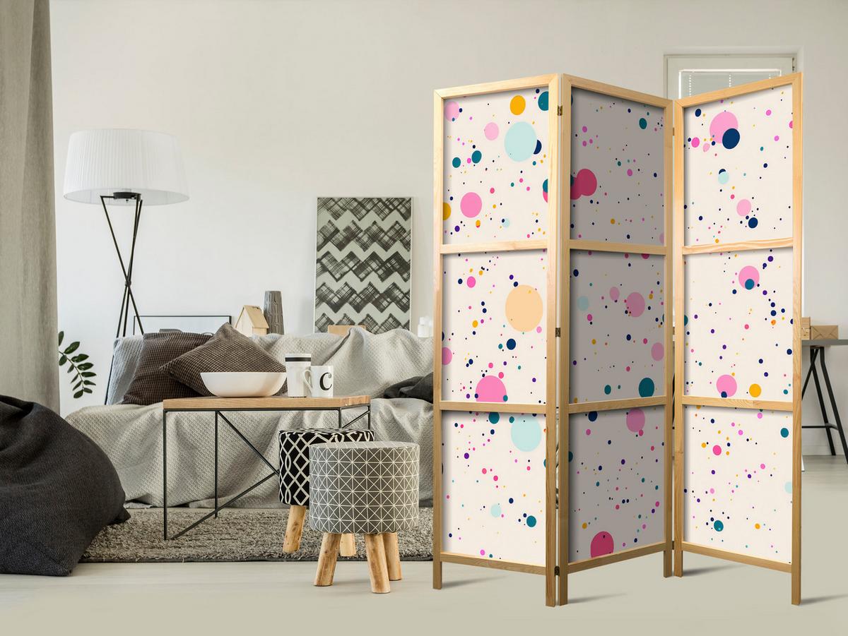 PARAVENT Japanischer 3-tlg 135x172 cm Buntes Punktemuster - Multicolor, Holz/Textil (135/172/3cm) - Muralo