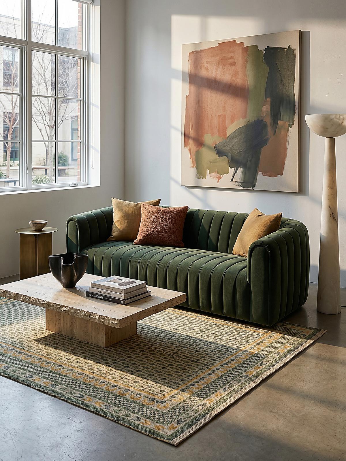 JUTETEPPICH CAM, im Boho-Stil, Grün-Gelb, 200 x 290 cm - Grün, Textil (290/200cm) - KADIMA DESIGN