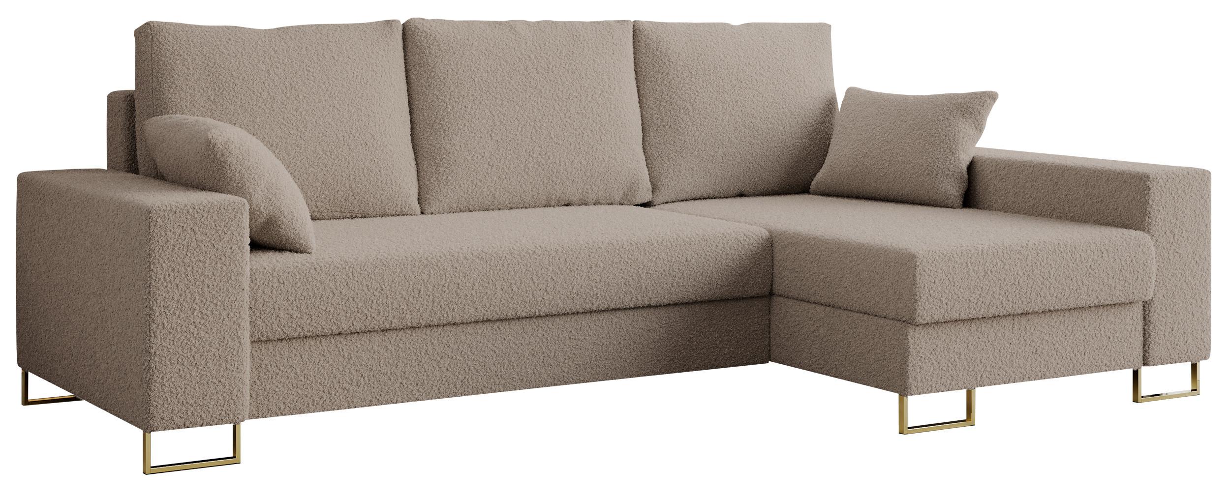 ECKSOFA Dorian Boucle Hellbraun - Hellbraun/Goldfarben, Textil/Metall (242/138cm) - MKS