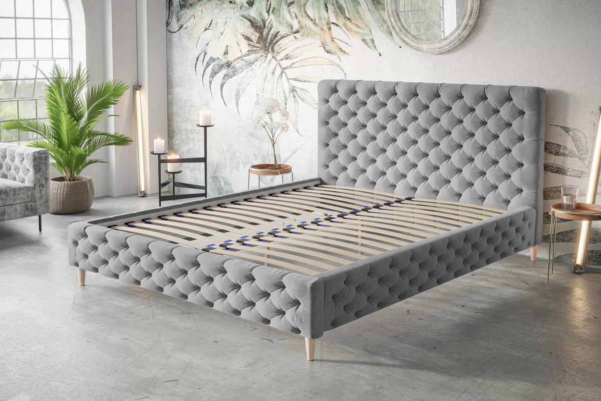 POLSTERBETT LUX Miami mit Kopfteil, 180 x 200 cm, Doppelbett mit Lattenrost aus Holz, Velourstoff Dunkegrün, Füße in Farbe: Schwarz - Dunkelgrün, Holz/Textil (180/200cm) - Alpi-Möbel