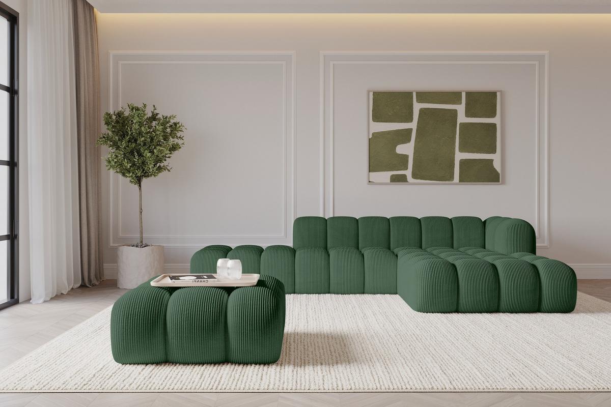 POUF OLEA-PUF 91x87x44 cm Grün Cord Modular Sitzhocker - Waldgrün/Schwarz, Holzwerkstoff/Kunststoff (91/44/87cm) - ALTDECOR