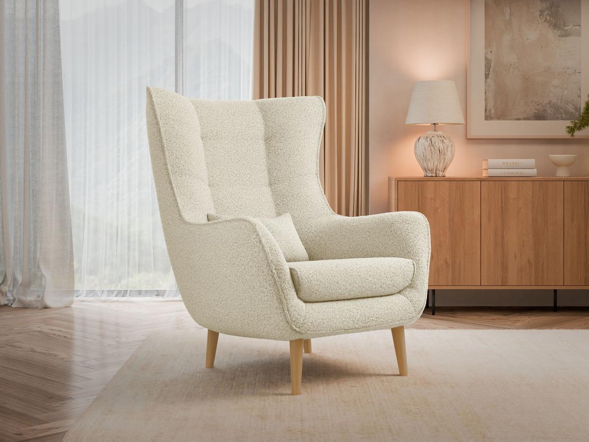 SESSEL Estjano Boucle - Beige/Naturfarben, Holz/Textil (80/106/95cm) - MIRJAN24