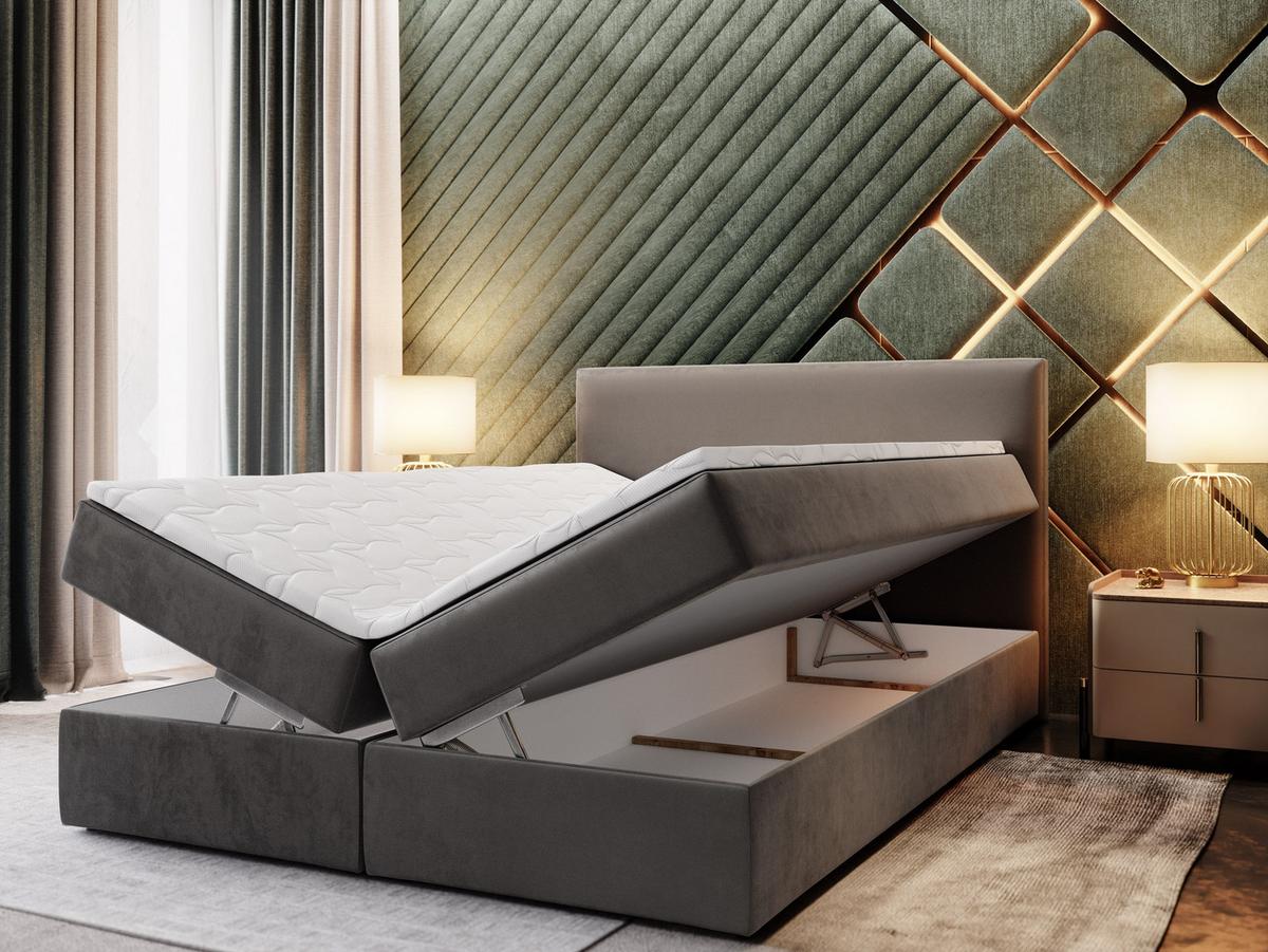 BOXBETT LENTE 180x200 cm mit Matratze und Topper - Graphitfarben - Graphitfarben, Holz (180/200cm) - MASSENO