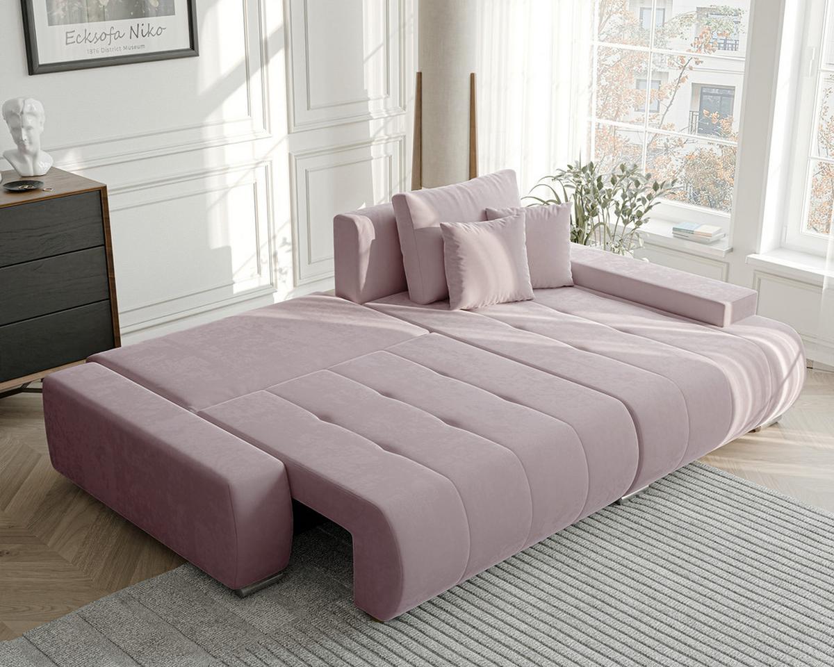 ECKSOFA NIKO Rechts, mit Schlaffunktion und Bettkasten, Rosa - Rosa, Textil (227/153cm) - Idohome