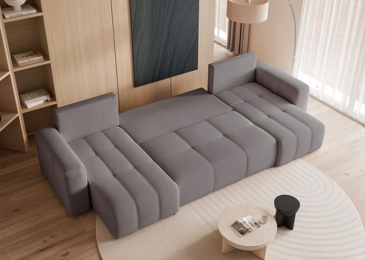 WOHNLANDSCHAFT PEDRO mit Schlaffunktion und Bettkasten Dunkelgrau - Dunkelgrau, Holzwerkstoff/Textil (318/79/145cm) - Idohome