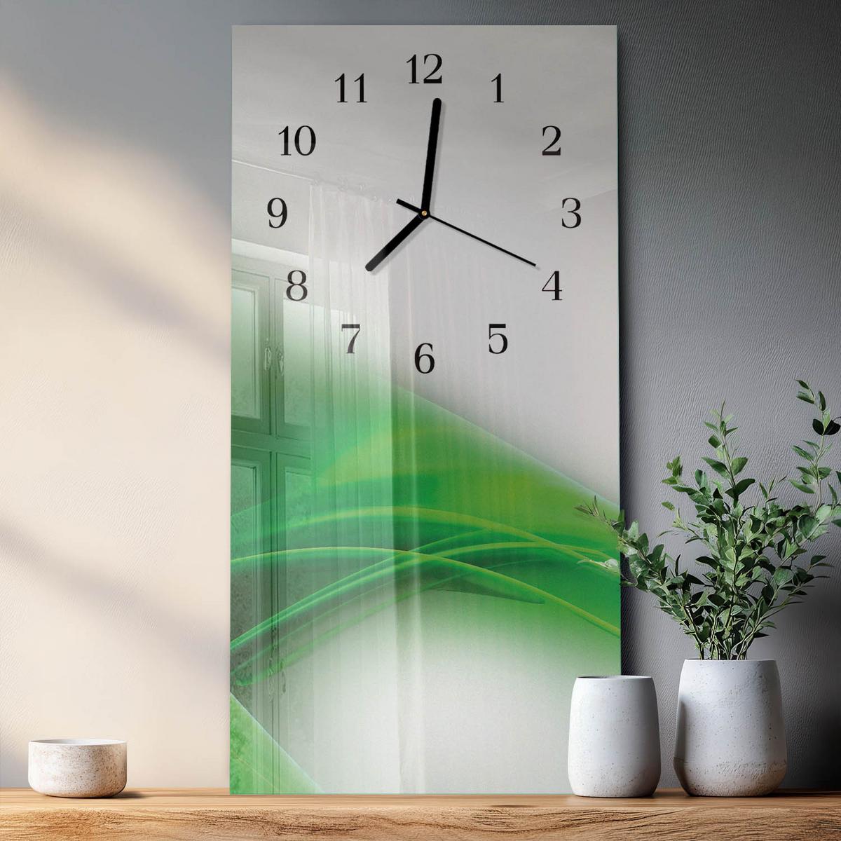 WANDUHR aus Glas 30x60 cm - Muster - Grün, Glas (30/60/0.4cm) - TULUP