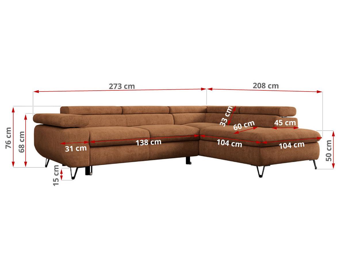ECKSOFA PETER L Orange Struktur - Links Seite - Schwarz/Orange, Textil/Metall (208/273cm) - MKS