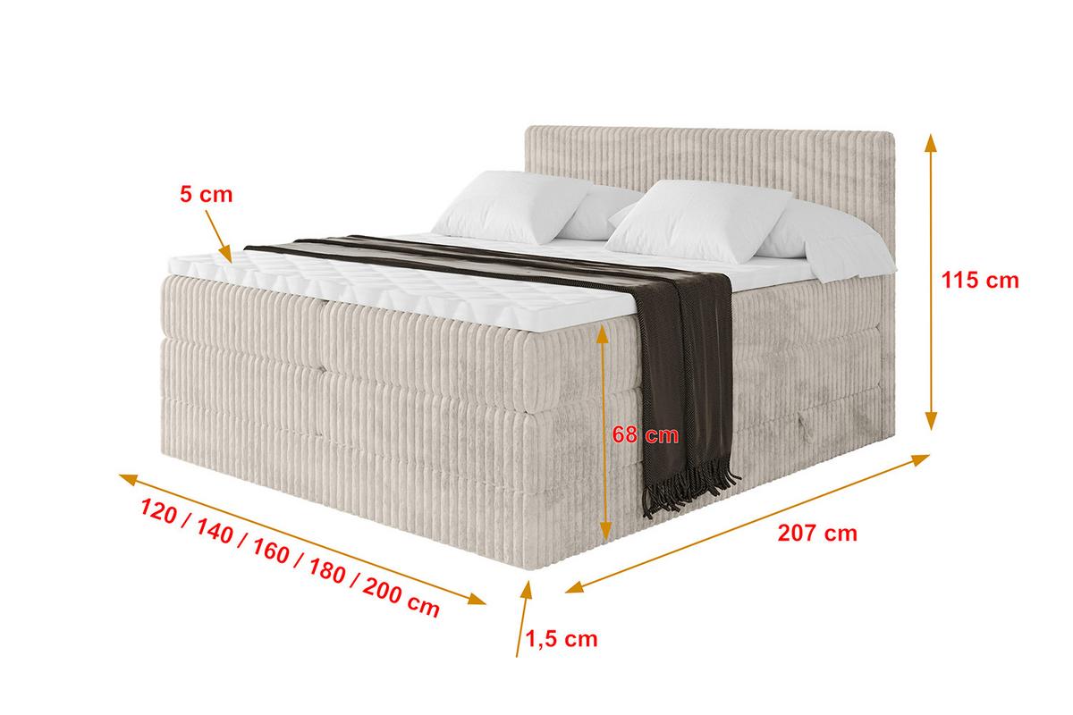 BOXSPRINGBETT mit Matratze H3|H4 und Lattenrost - TOLO KING 120x200 Cord - Creme - Creme, Holzwerkstoff (120/200cm) - ALTDECOR