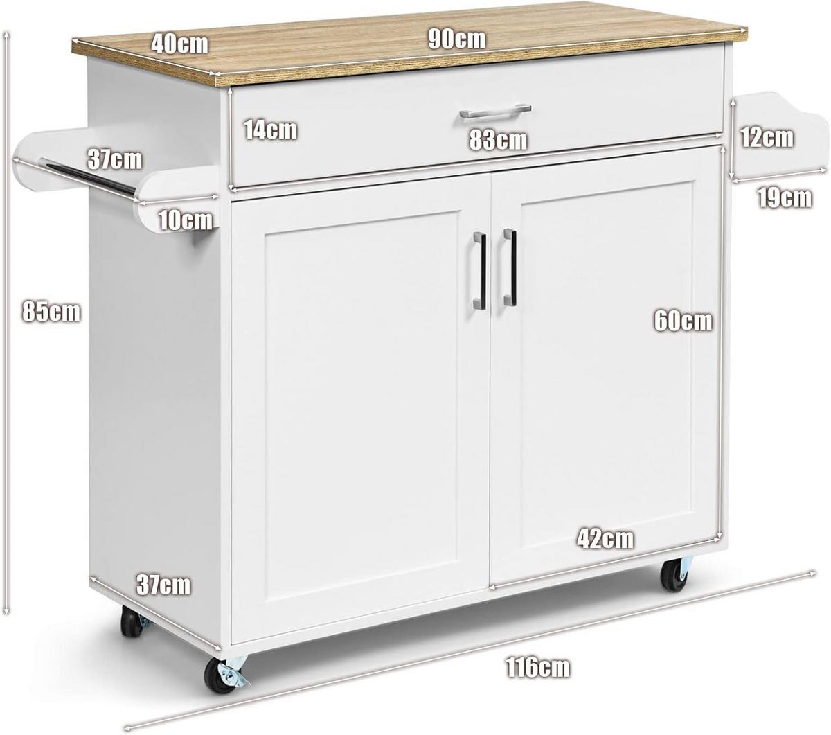 KÜCHENWAGEN Kücheninsel Weiß - Weiß, Holz (116/85/40cm) - COSTWAY