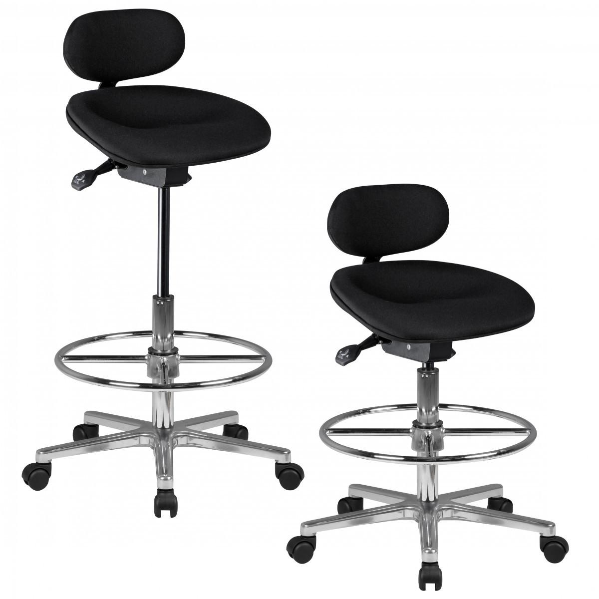 ARBEITSSTUHL Stoffbezug mit höhenverstellbarer Sitzfläche und Rückenlehne, Aluminium-Fußkreuz MODENA - Silberfarben/Schwarz, Textil/Metall (60/114/60cm) - KADIMA DESIGN