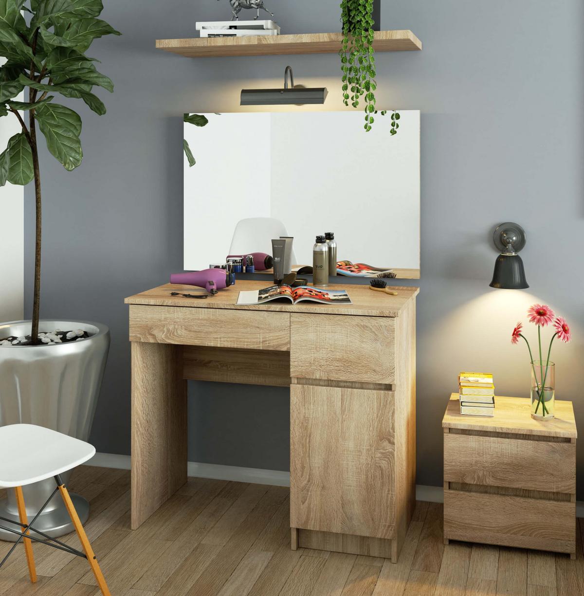 SCHMINKTISCH mit Spiegel - Sonoma Eiche, Holzwerkstoff (90/142/50cm) - RAUMHIRSCH FURNITURE