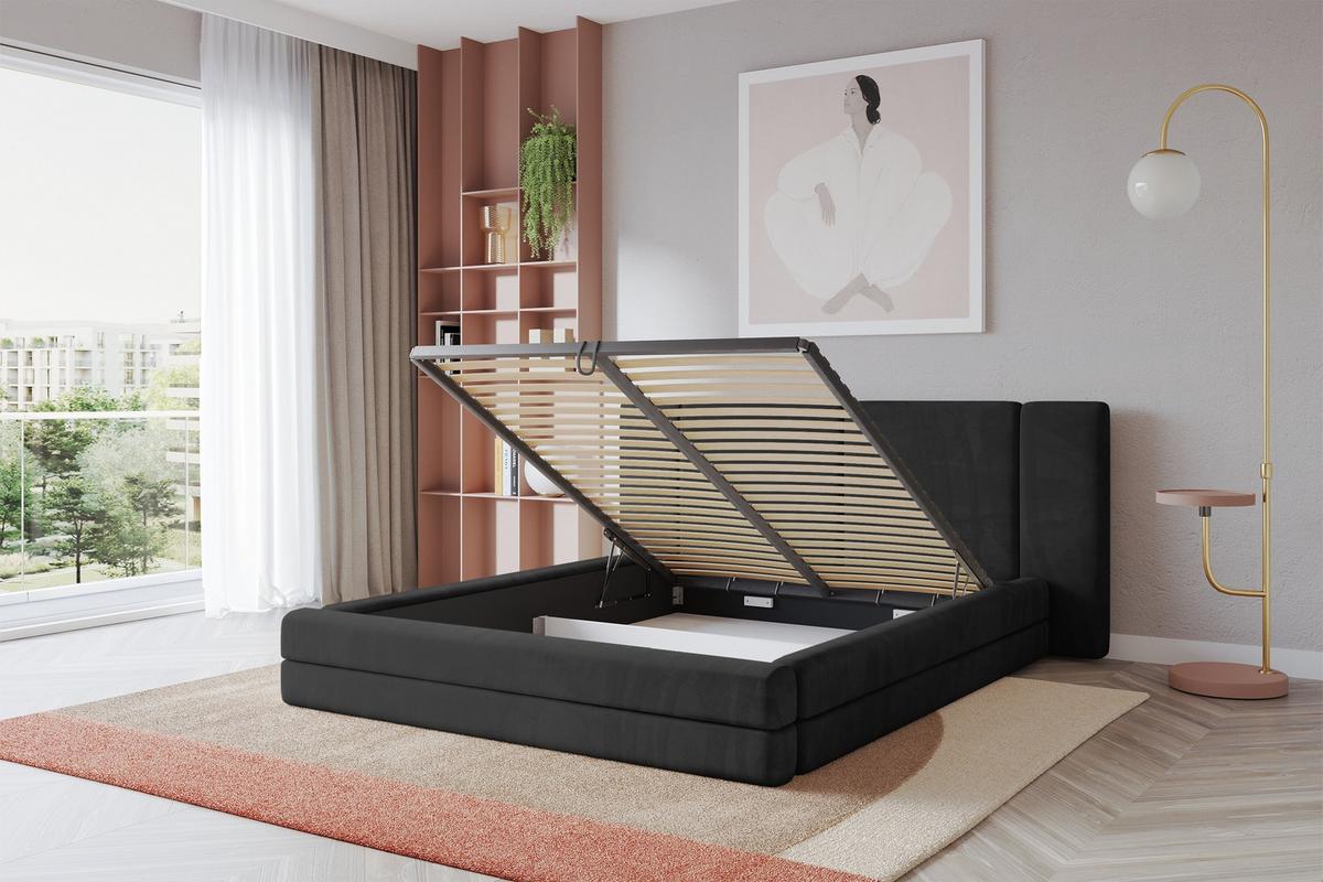POLSTERBETT mit Bettkasten und Lattenrost, Bett mit Matratze H3/H4 - TEVO 140x200 Schwarz - Schwarz, Holzwerkstoff/Textil (140/200cm) - ALTDECOR