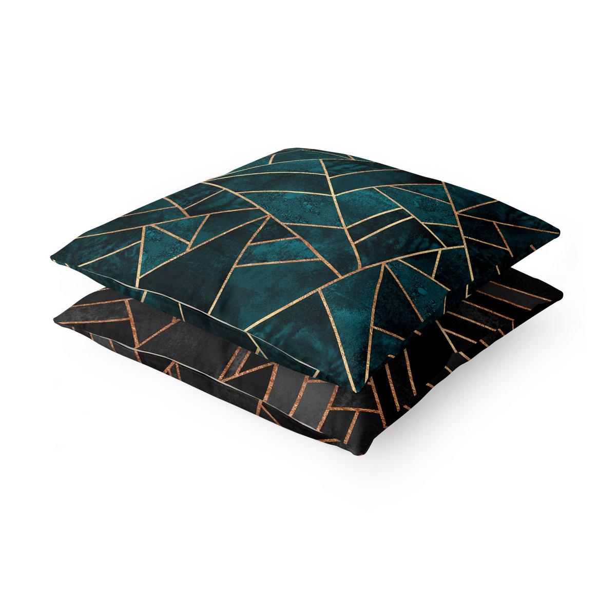 DEKOKISSEN 2er-Set Dreiecke Schwarz Türkis Gold Duo 40/40 cm - Schwarz, Textil (40/40cm) - Bilderwelten