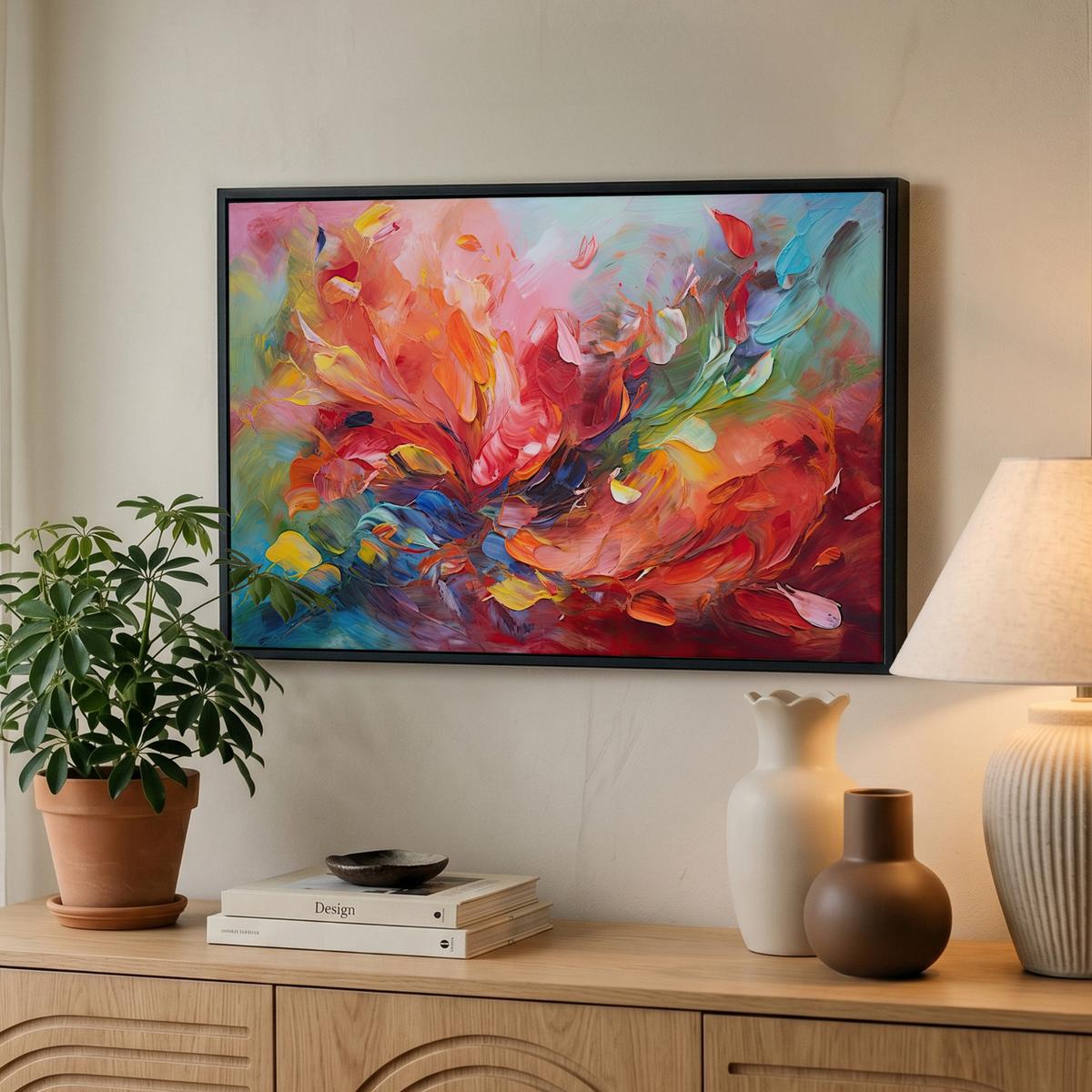 LEINWAND Bilder mit Rahmen - Ölgemälde - Kunst - Abstrakt - Farbenfroh - 60x40 - Altrosa, Textil (60/40cm) - MuchoWow
