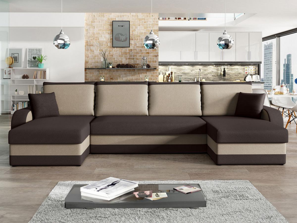 ECKSOFA Kris U - Schwarz/Braun, Holz/Kunststoff (304/80/140cm) - MIRJAN24
