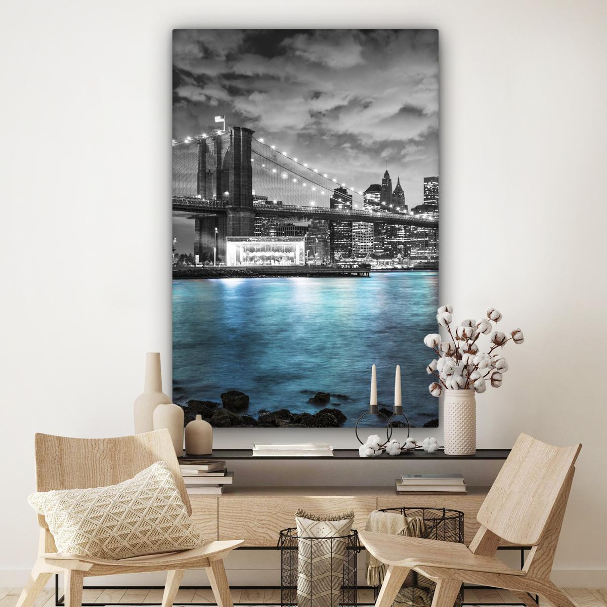 LEINWANDBILD New York - Skyline - Stadt - Blau Deko Groß 90x140 cm - Blaugrau, Textil (90/140cm) - MuchoWow