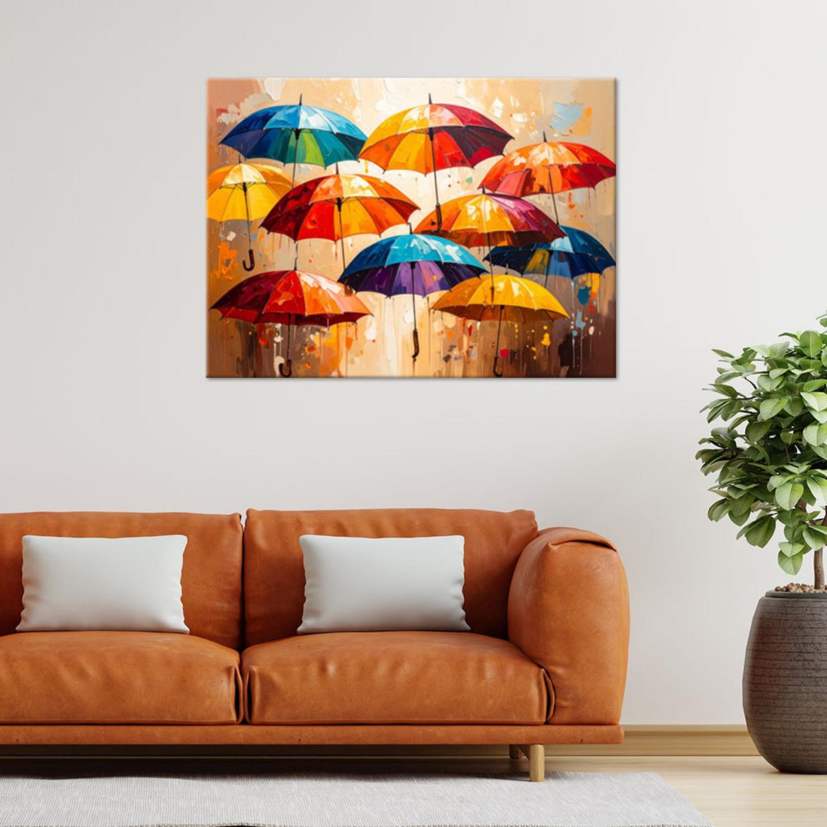 LEINWANDBILD Bunte Regenschirme Abstraktion 90x60cm - Multicolor, Textil (90/60cm) - Feeby
