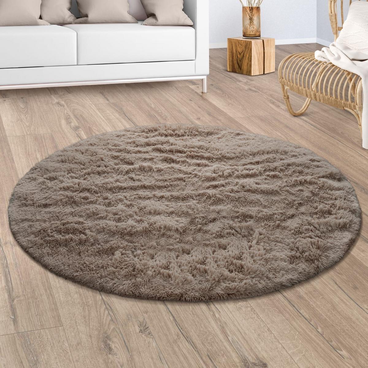 HOCHFLORTEPPICH, einfarbig, aus Polyester, Taupe, Ø 120 cm - Braun, Textil (120/120cm) - KADIMA DESIGN