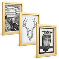 BILDER SET 3er Set - 20x30 cm Goldrahmen - Grafiken mit schreiendem Totenkopf-Eulen - Goldfarben, Kunststoff (20/30cm) - TULUP