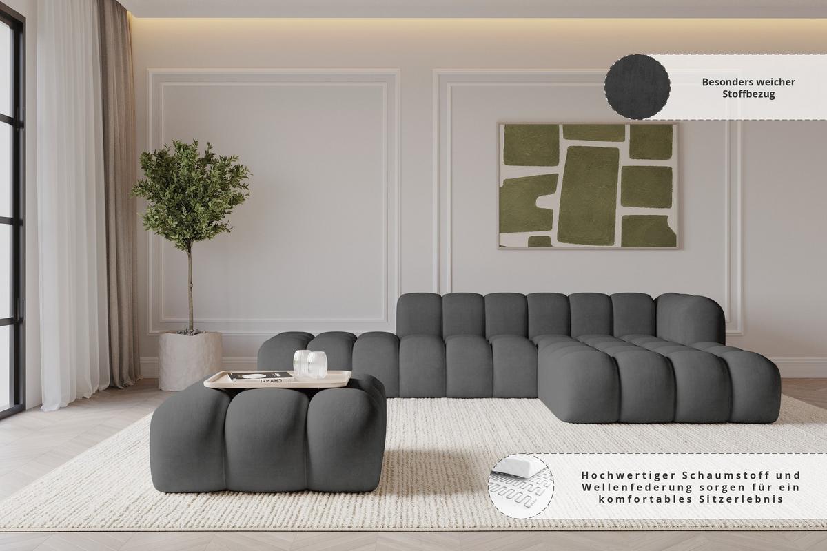 POUF OLEA-PUF 91x87x44 cm Dunkelgrau Velours Modular Sitzhocker - Anthrazit/Schwarz, Holzwerkstoff/Kunststoff (91/44/87cm) - ALTDECOR