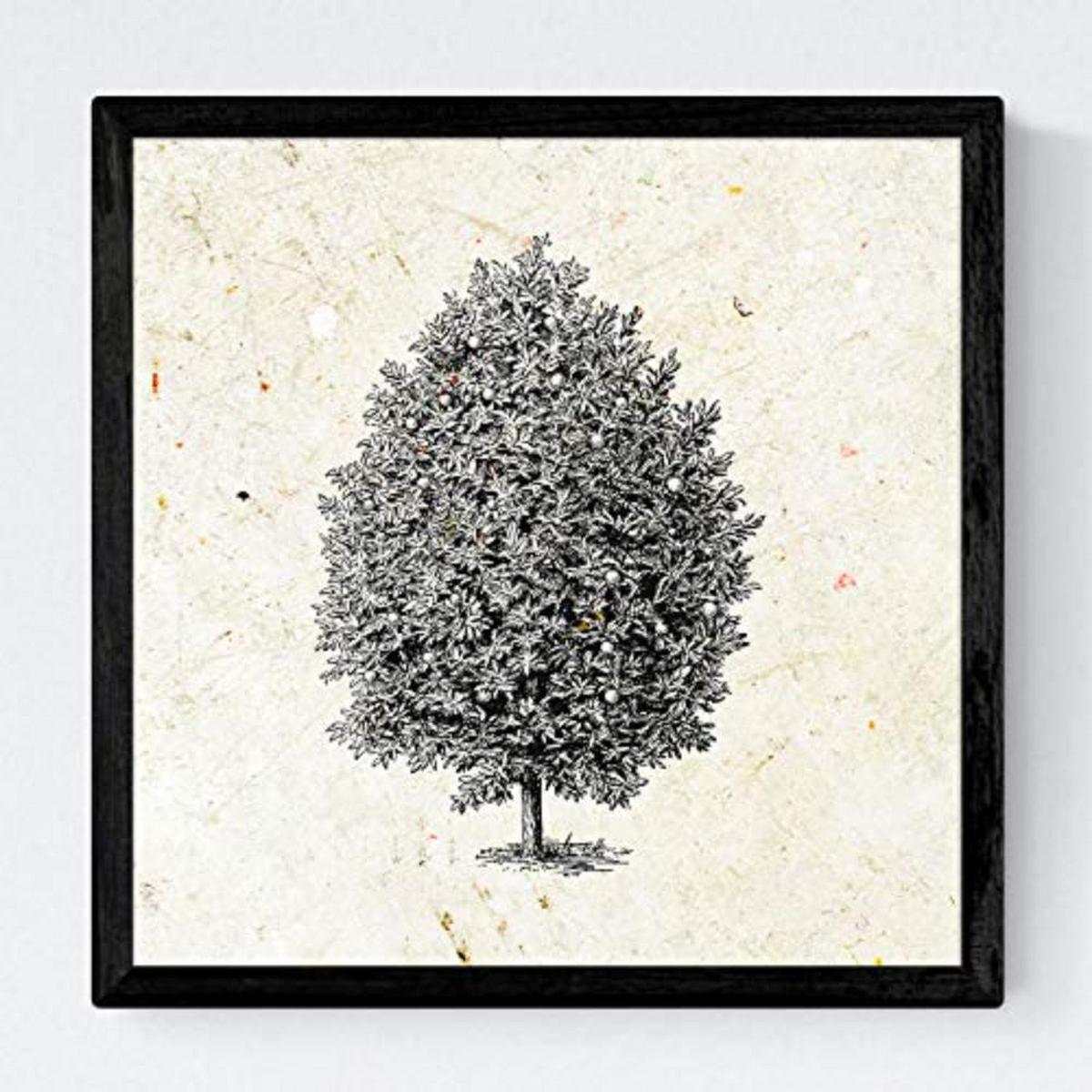 POSTER Set mit 4 Blättern der Hohe Bäume Jahrgang Hintergrund 20x20cm Schwarzer Rahmen - Schwarz, Papier (20/3cm) - Nacnic