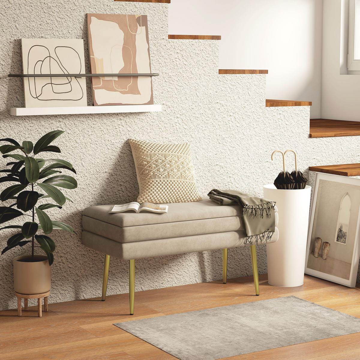 TRUHENBANK mit Stahlbeine, Beige - Beige, Kunststoff (37.5/43/79.5cm) - HOMCOM