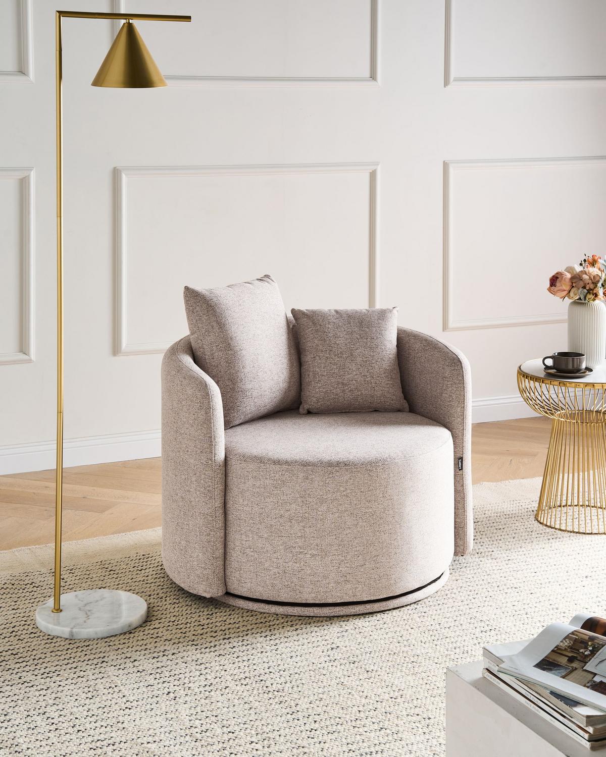 DREHSESSEL Stoff Beige Ennora - Beige, Textil (88/67/82cm) - Beliani