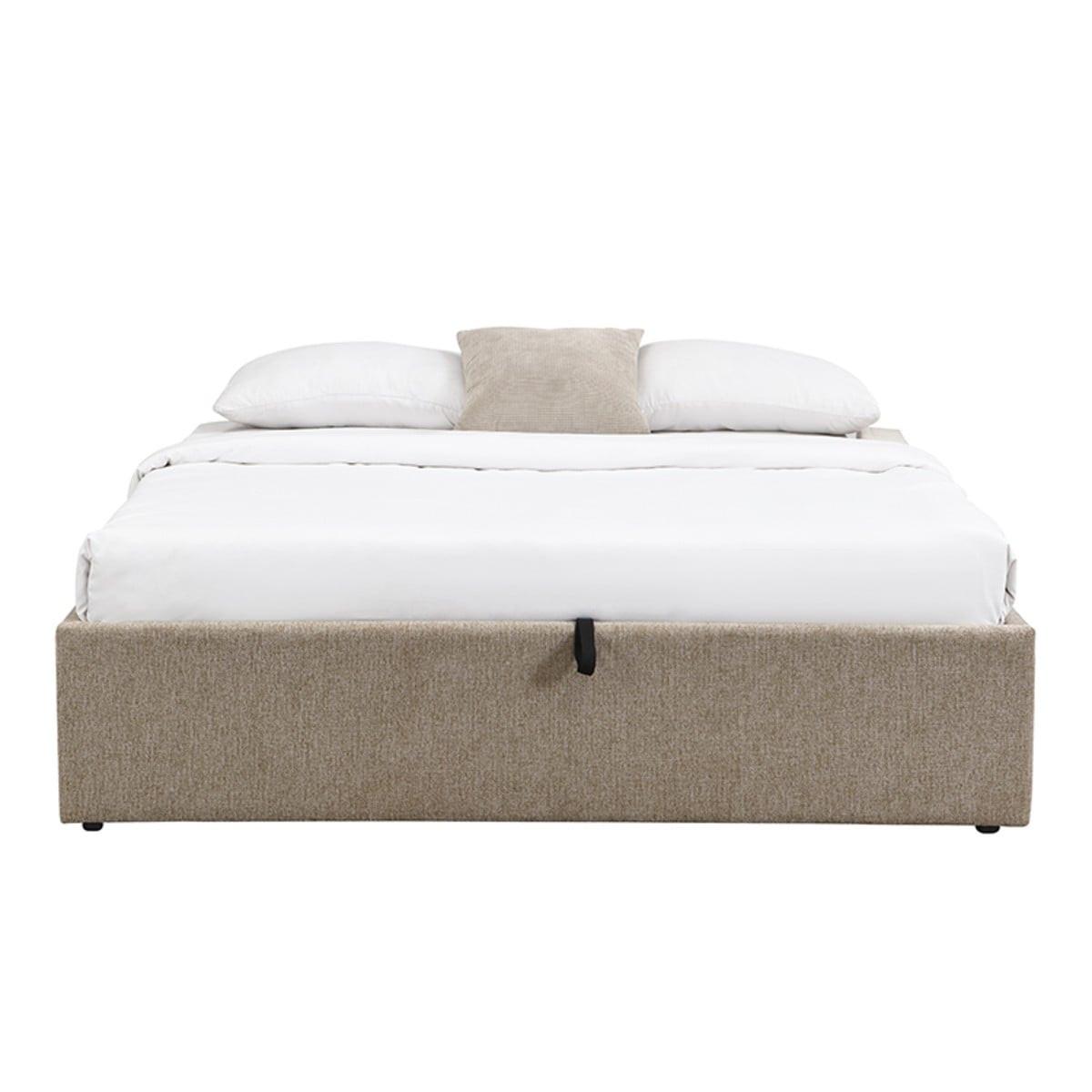 BETT mit Bettkasten 140 x 190 cm aus meliertem Stoff 150/36,50/204 cm - Braun, Holz (190/140cm) - Calicosy