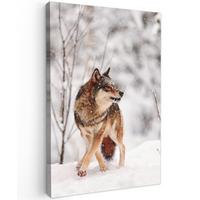 LEINWANDBILD Wolf - Winter - Schnee - Natur - Tiere Deko XXL 80x120 cm - Haselnussfarben, Textil (80/120cm) - MuchoWow