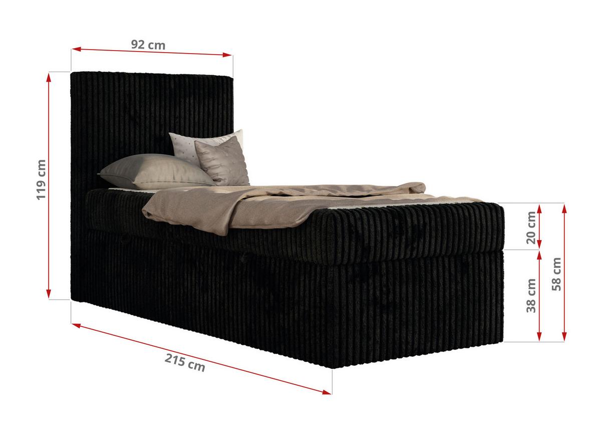 JUGENDBETT TILIO 90/200 - Schwarz - H3 - Links Seite - Schwarz, Textil (90/200cm) - MKS