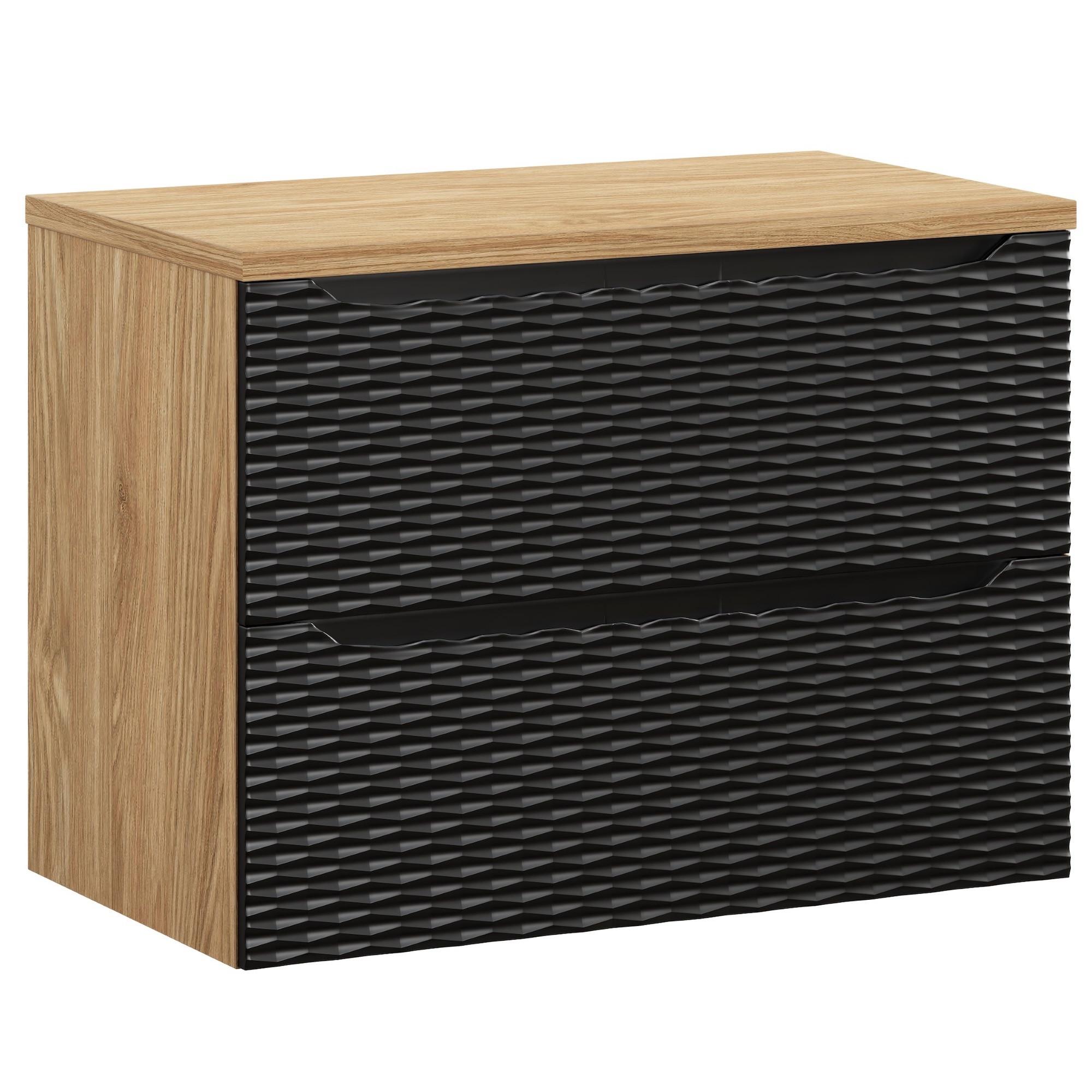 WASCHBECKENUNTERSCHRANK Ocean 2 Schubladen Schwarz Matt mit Eiche - 80 x 46 x 59 cm - Eichefarben/Schwarz, Holz (80/59/46cm) - Badplaats