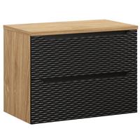 WASCHBECKENUNTERSCHRANK Ocean 2 Schubladen Schwarz Matt mit Eiche - 80 x 46 x 59 cm - Eichefarben/Schwarz, Holz (80/59/46cm) - Badplaats