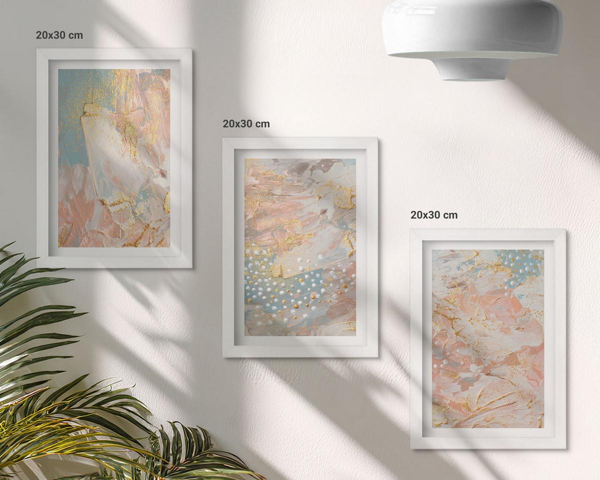 BILDER SET 3er Set - 20x30 cm Weißer Rahmen - Abstrakte Pastellmuster - Weiß, Kunststoff (20/30cm) - TULUP