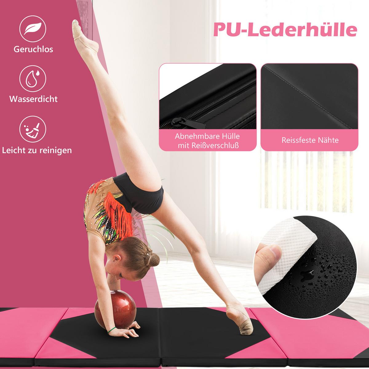 GYMNASTIKMATTE Rosenrot - Pink, Leder (300/117cm) - COSTWAY