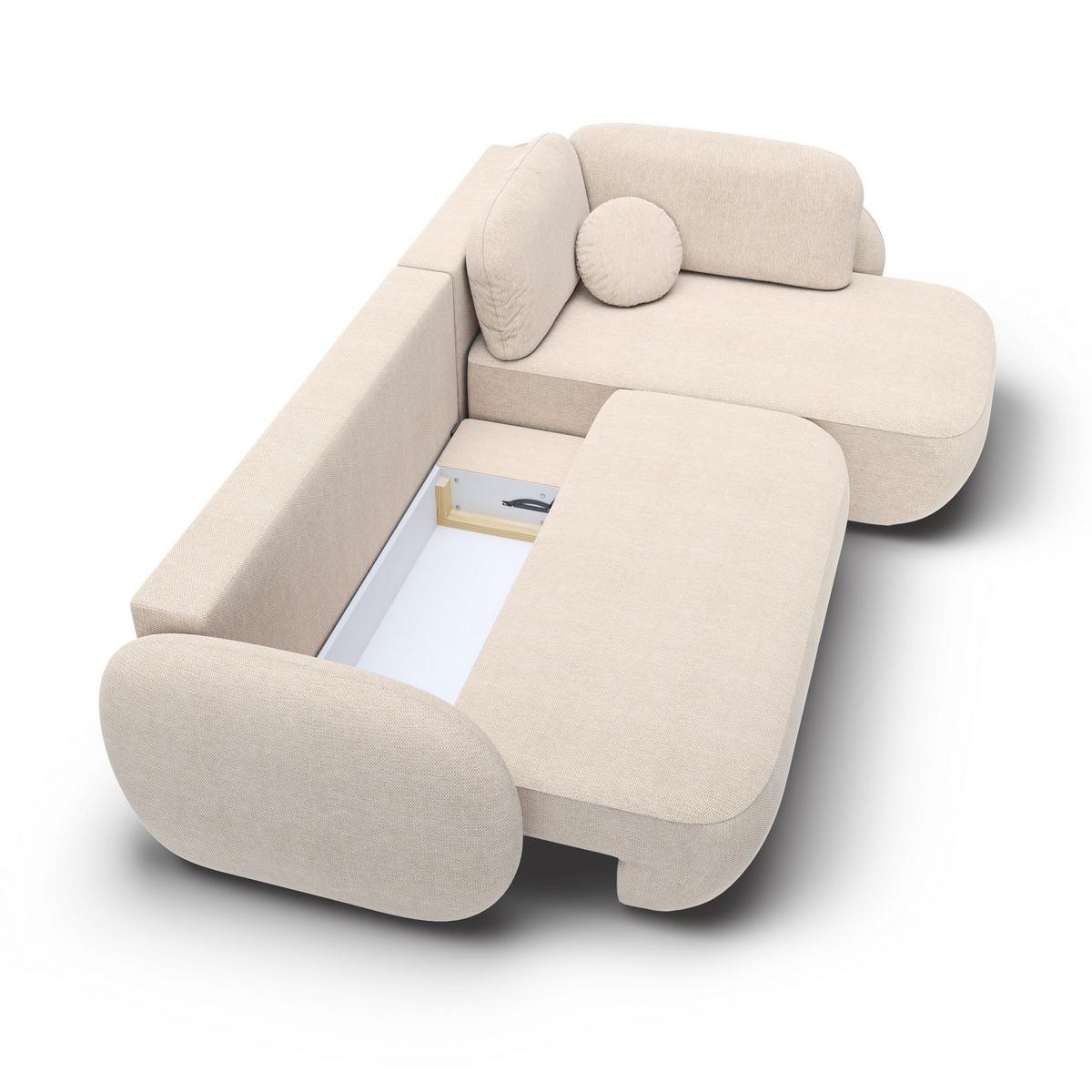 ECKSOFA AMICO II L-S Beige Geflochtener Stoff mit Schlaffunktion - Beige, Holz (289/190cm) - MASSENO