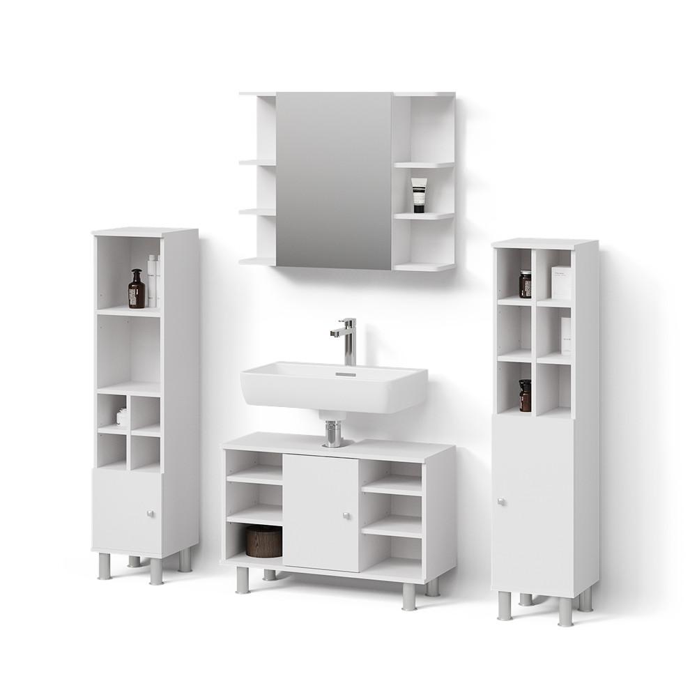 BADMÖBEL-SET Fucino Weiß 4 Teile, mit Midischränke - Weiß, Holzwerkstoff (80/130/32cm) - Livinity®