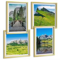 BILDER SET 4er Set - 50x50 cm & 40x60 cm Goldrahmen - Grüne Hügel mit einer Burg - Goldfarben, Kunststoff (50/50cm) - TULUP