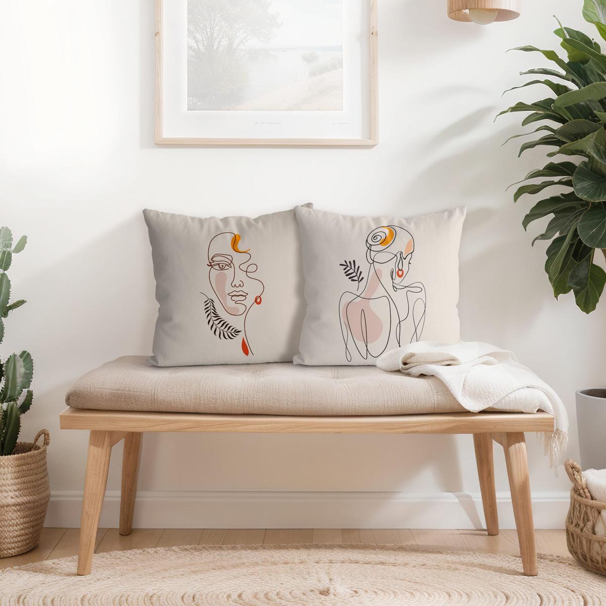 DEKOKISSEN 2er-Set Lineart Silhouetten 50/50 cm - Beige, Textil (50/50cm) - Bilderwelten