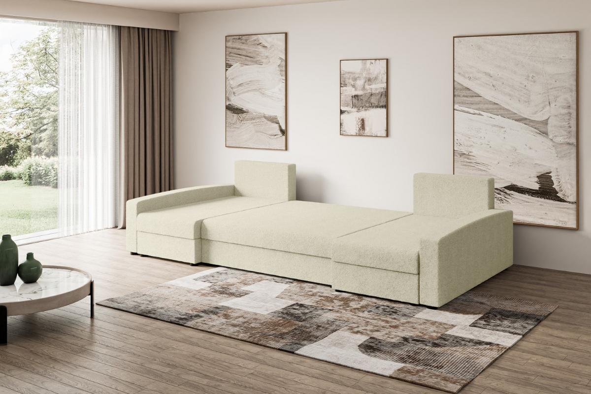 WOHNLANDSCHAFT mit Schlaffunktion und Bettkasten ALESIA-U 301x140x90 cm Beige Bouclé - Beige/Silberfarben, Holzwerkstoff/Kunststoff (301/90/140cm) - ALTDECOR