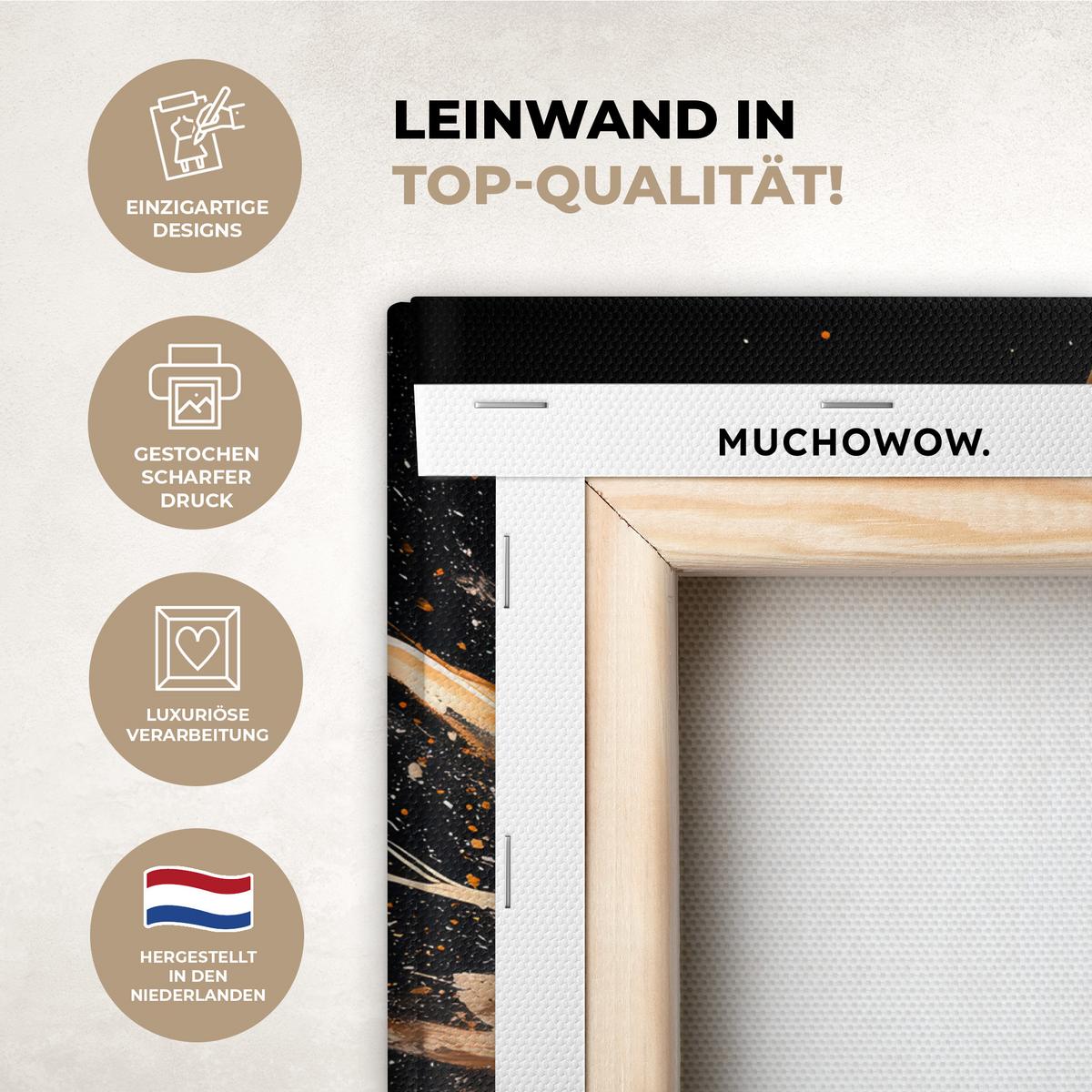 LEINWANDBILD Blumen - Gold - Graffiti - Schwarz - Abstrakt Wandbild 40x30 cm - Cappuccino, Textil (40/30cm) - MuchoWow