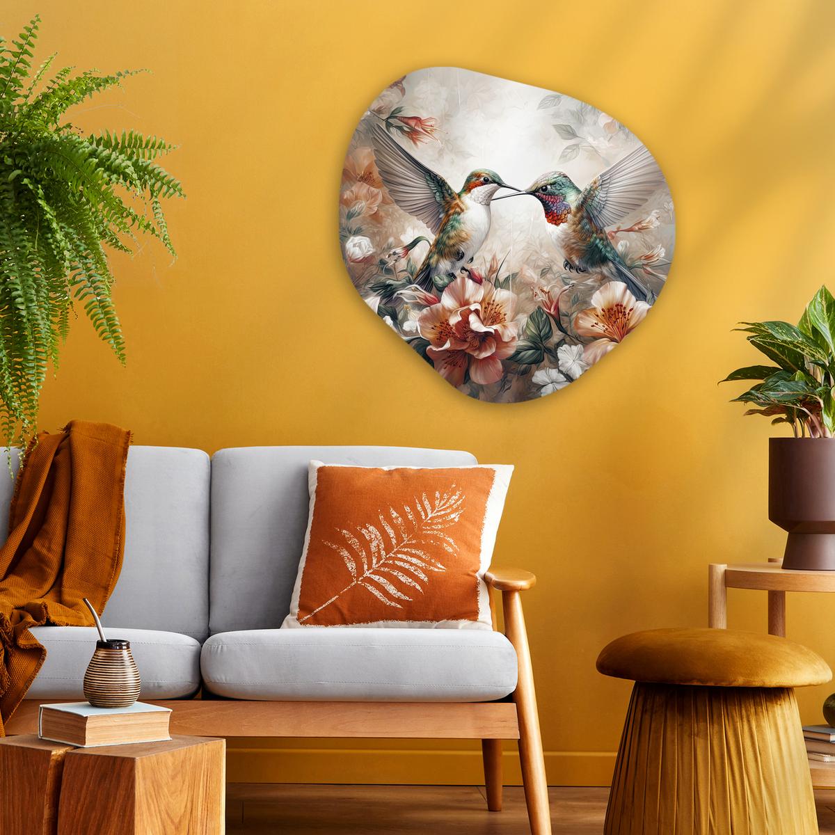 WANDBILD Kolibri - Vögel - Blumen - Natur Wandbild 60x60 cm - Altrosa, Kunststoff (60/60cm) - MuchoWow