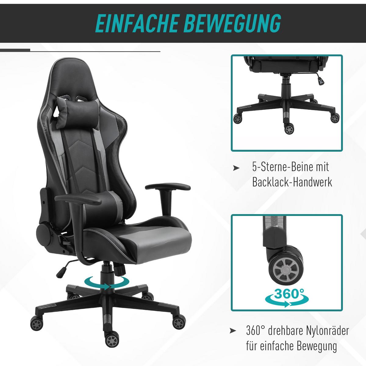 ERGONOMISCHER Bürostuhl, Schwarz - Schwarz, Kunststoff (74/136/67.5cm) - Vinsetto
